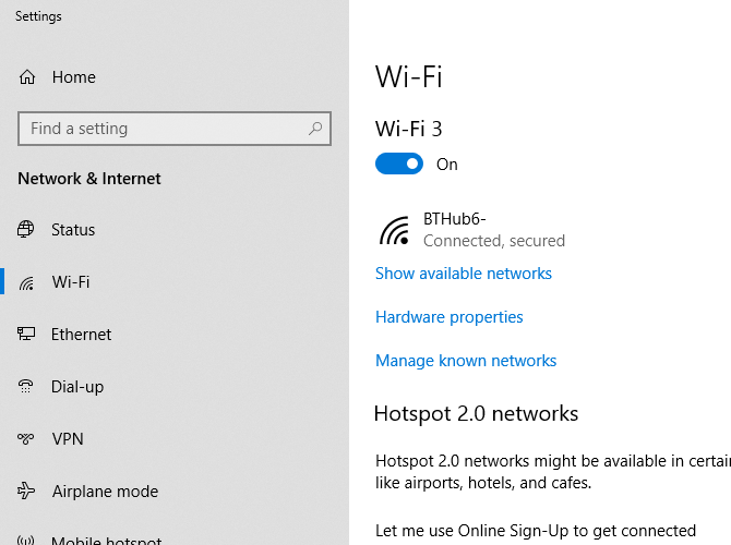 Настройки Wi‑Fi в Windows 10