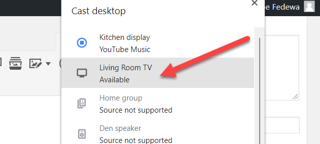 Выберите устройство для трансляции