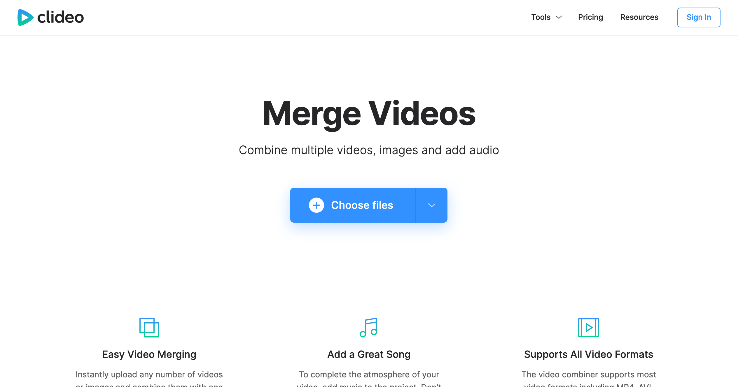 Инструмент Clideo Merge в браузере
