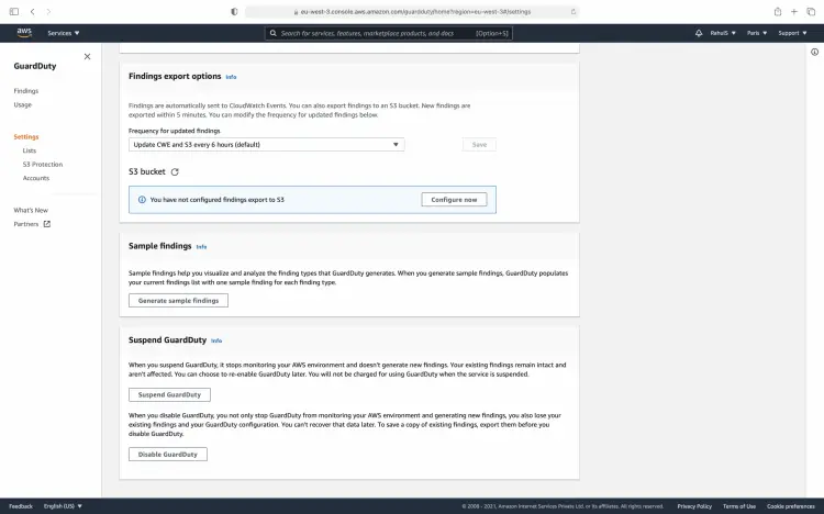 Кнопка отключения GuardDuty