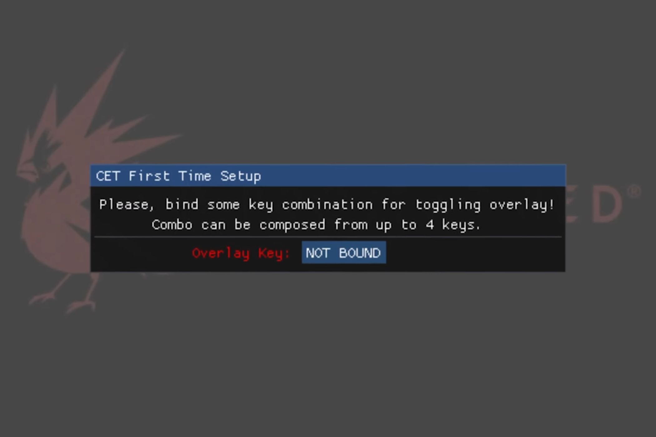 Назначьте клавишу для управления Cyber Engine Tweaks