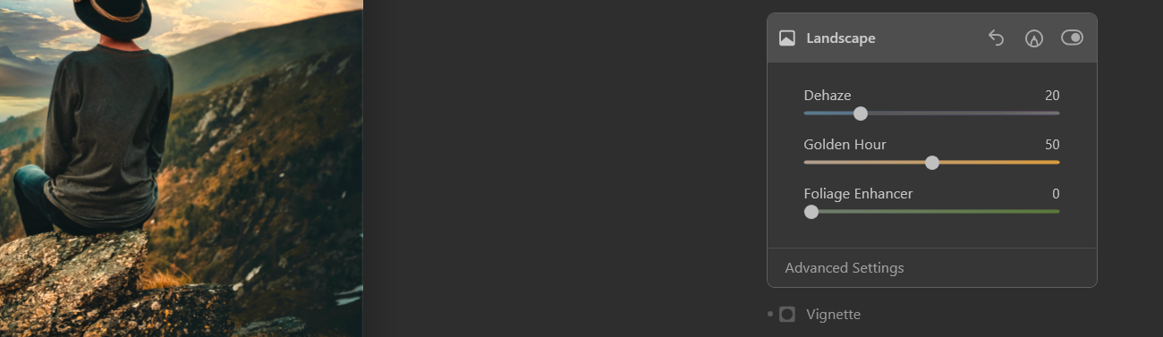 Landscape настройки — скриншот