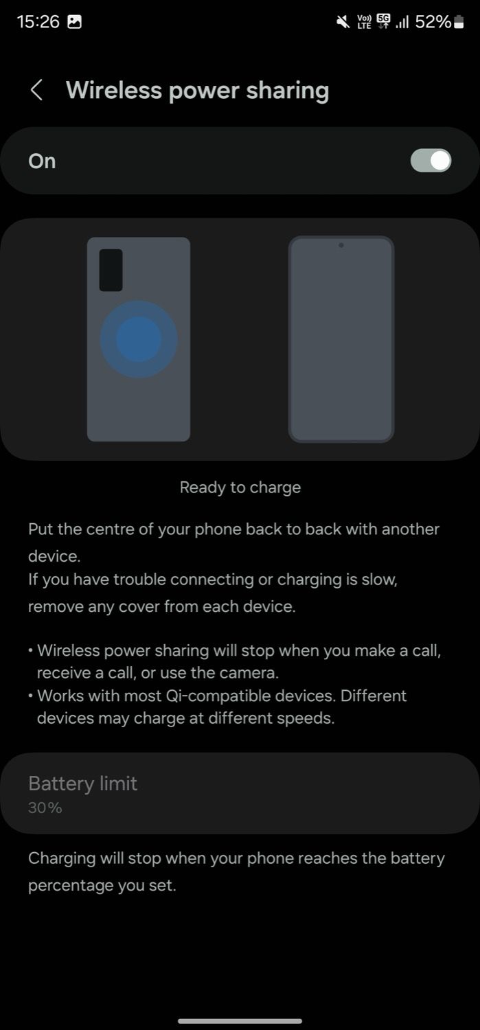Включение функции беспроводной передачи питания на Galaxy