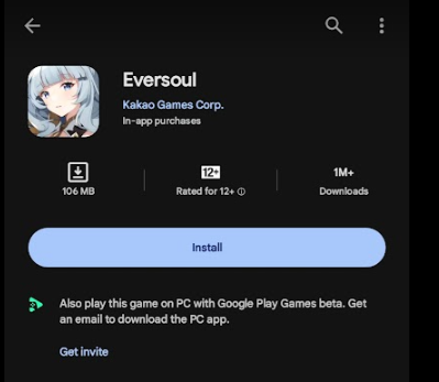 Кнопка «Обновить» в Google Play для Eversoul