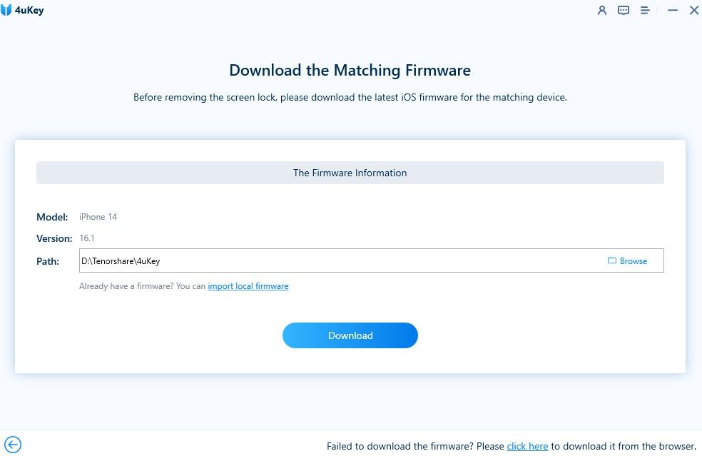 интерфейс Tenorshare: загрузка подходящей прошивки