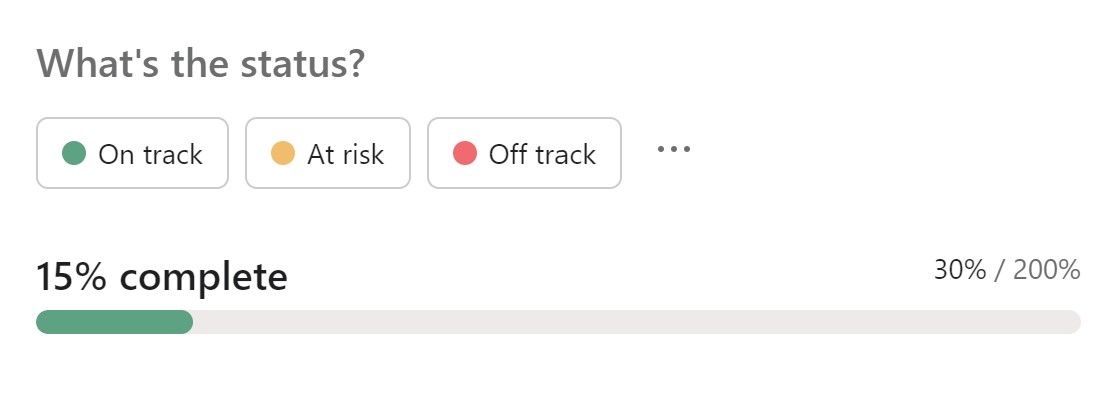 Статус прогресса в Asana с процентной метрикой