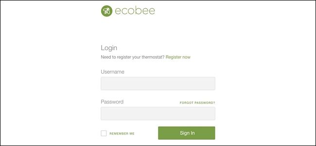 Форма ввода логина и пароля Ecobee