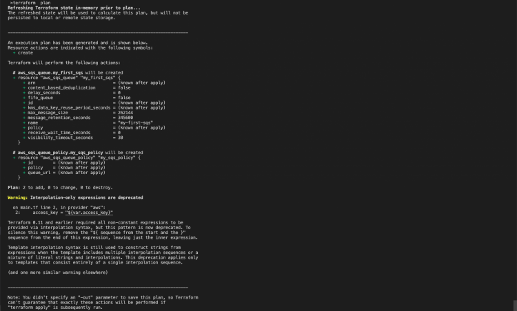 Результат terraform plan