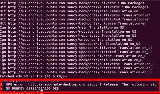 Выполнение sudo apt update и вывод ошибок