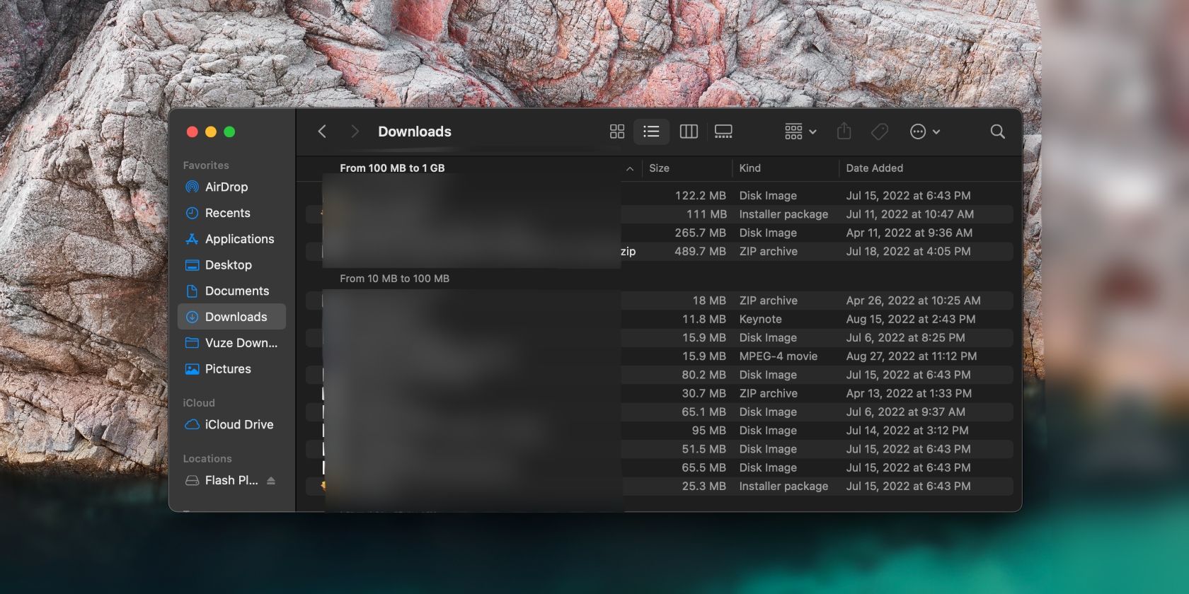 файлы на Mac, отсортированные по размеру