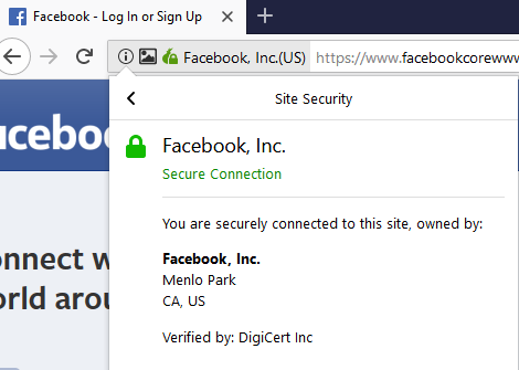 Проверка сертификата DigiCert на Facebook .onion