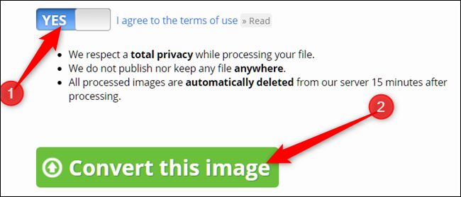 Кнопка 'Конвертировать изображение' на ConvertImage.net