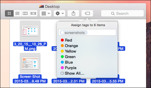 Добавление метки через кнопку Tags на панели Finder