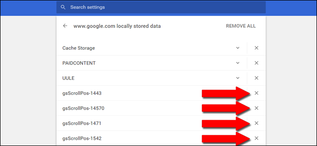 Удаление файлов cookie с меткой gsScrollPos