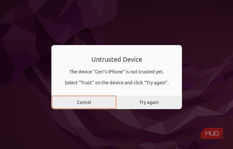 Уведомление на iPhone с запросом доверия при подключении к компьютеру