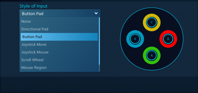 Назначение кнопки в интерфейсе конфигурации Steam