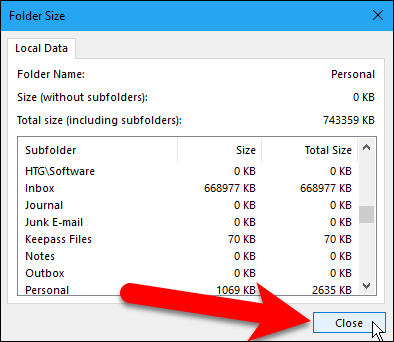 Диалог Folder Size с перечнем папок и их размерами