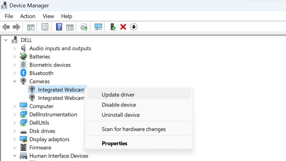 Обновление драйвера камеры в Диспетчере устройств