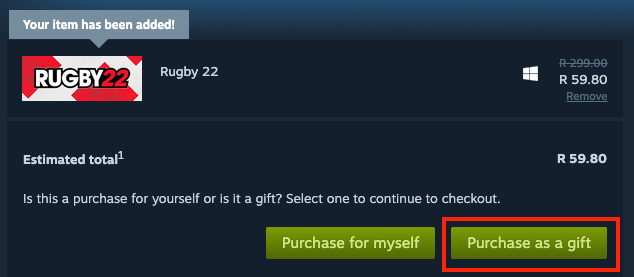 Страница оформления заказа в Steam с выделенной кнопкой Купить в подарок.