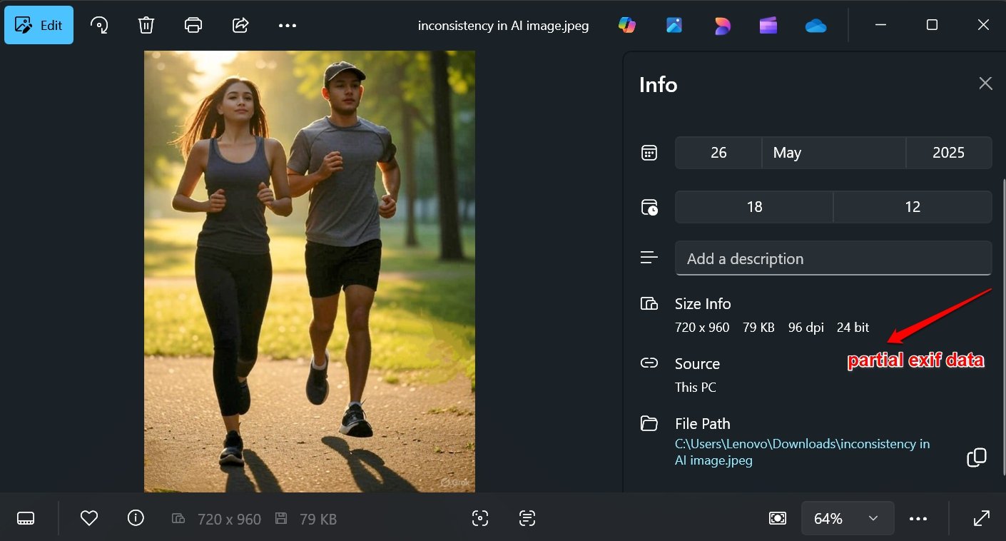 Отсутствие или неполный EXIF в AI-изображении