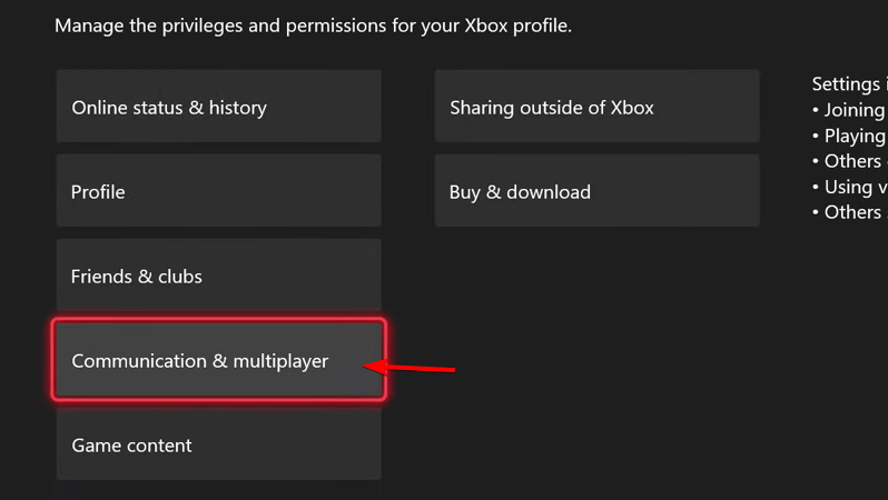 Параметры Communication & multiplayer на Xbox