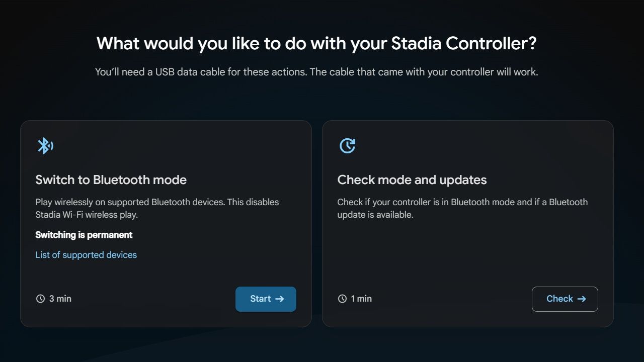 Проверка режима и обновлений Stadia