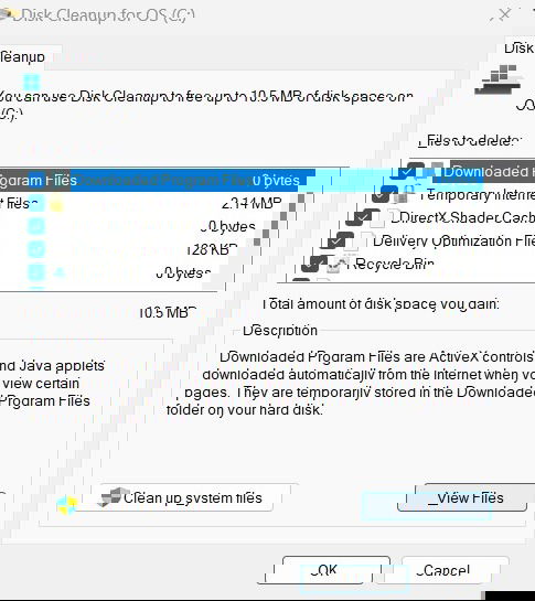 Not Enough Disk Space Windows Update Disk Cleanup View Files