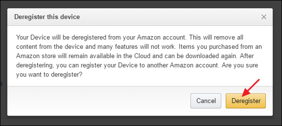 Окно подтверждения Deregister