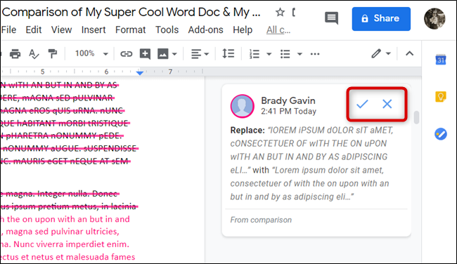 Принять или отклонить предложение в правой панели.