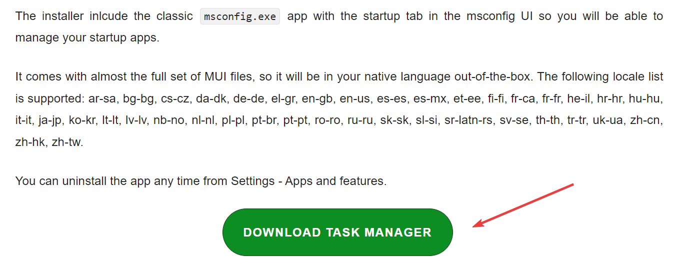 Кнопка загрузки Classic Task Manager на странице