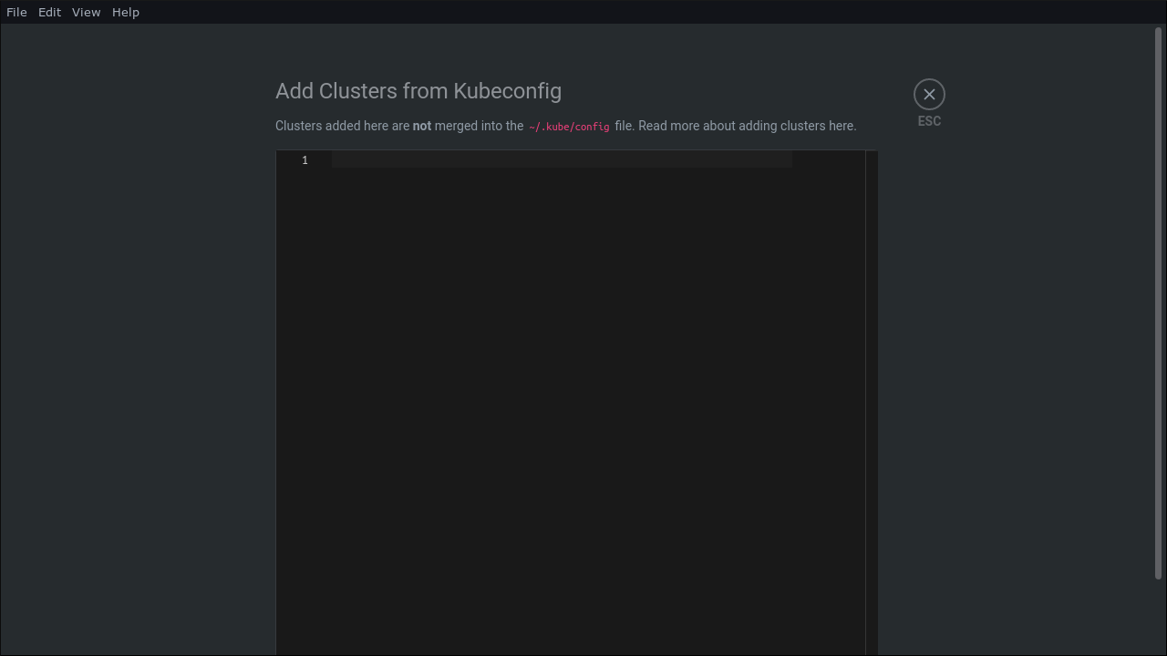 Скриншот добавления подключения к кластеру в Lens