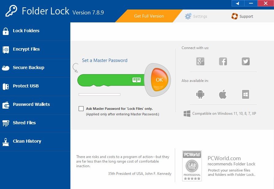 Приложение Folder Lock на экране
