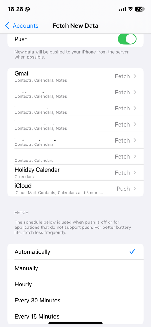 Стратегии загрузки данных в настройках Почты