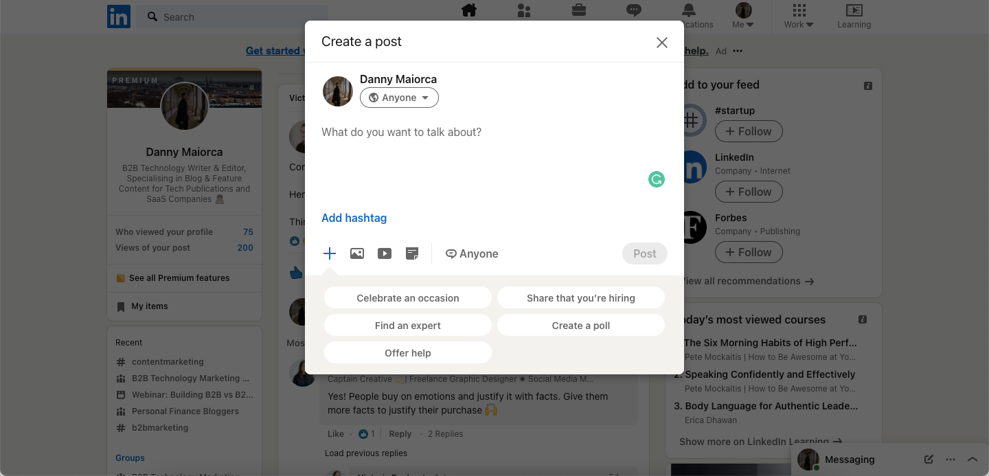Скриншот опций создания опроса в LinkedIn
