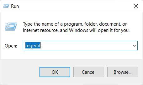 Type regedit and hit the Enter button