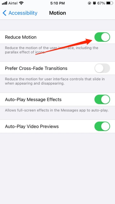 Параметры уменьшения движения на iPhone