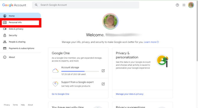 Персональная информация в Google Account