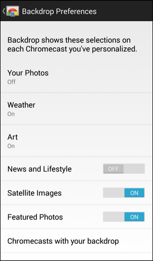 Пример экрана Backdrop с фото и погодой внизу