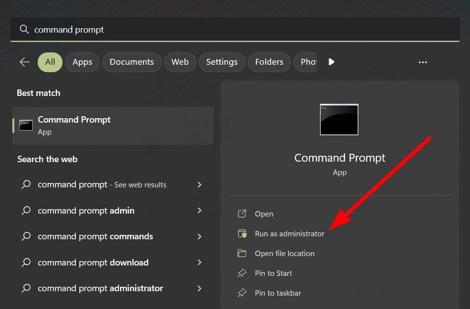 Открытие командной строки от администратора