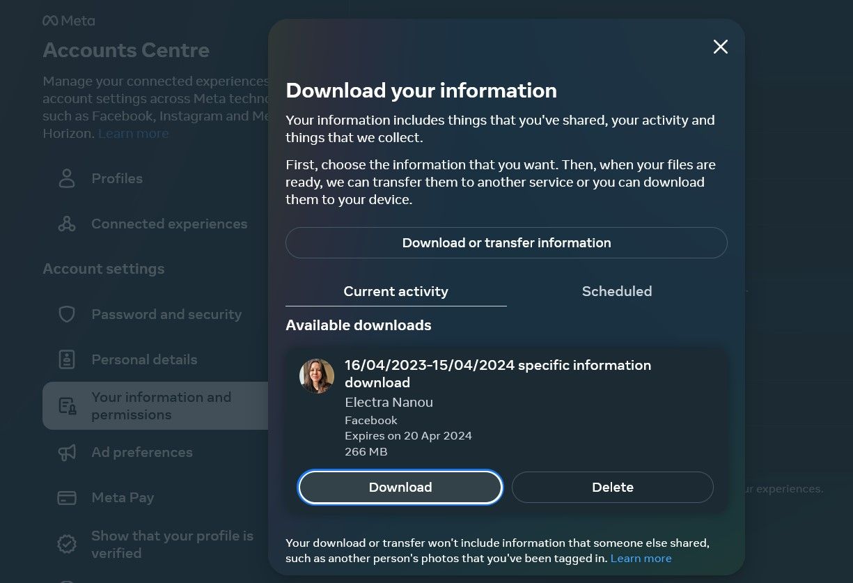 Скачивание информации Facebook на ПК
