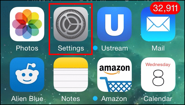 Открытие приложения Настройки на iPhone