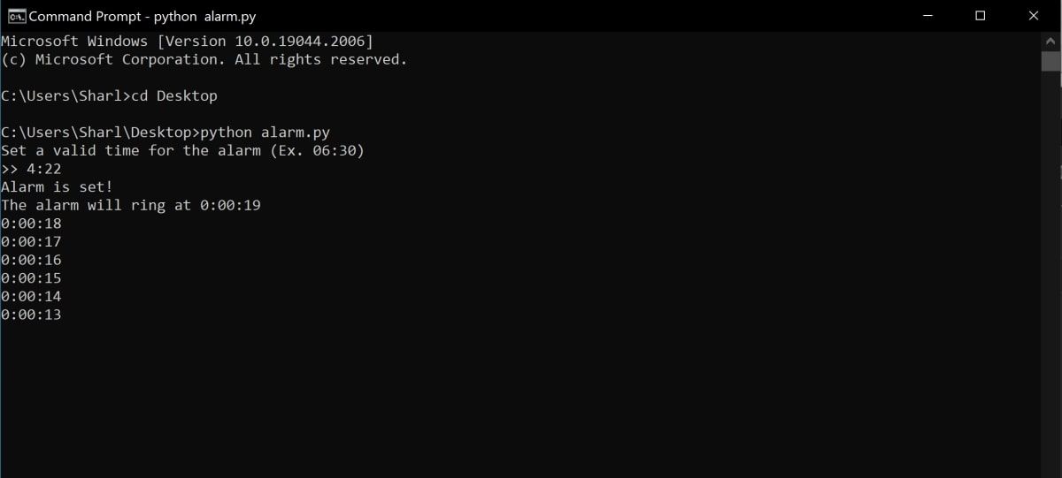 Обратный отсчёт до будильника