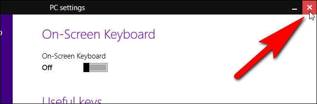 Закрытие параметров компьютера в Windows 8