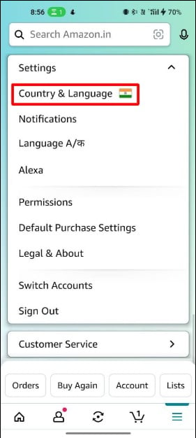image showing amazon android app settings screen