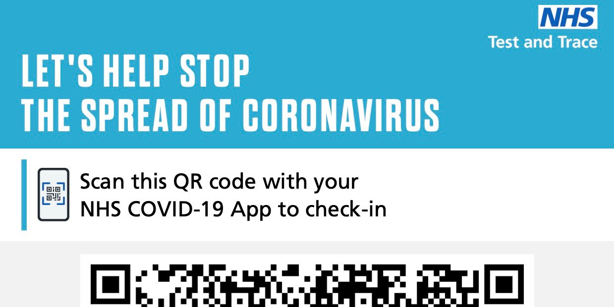 Плакат с NHS QR-кодом в заведении