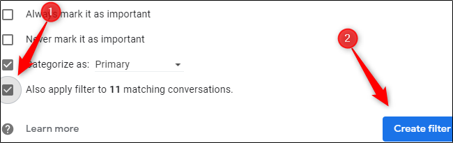 Кнопка «Создать фильтр»