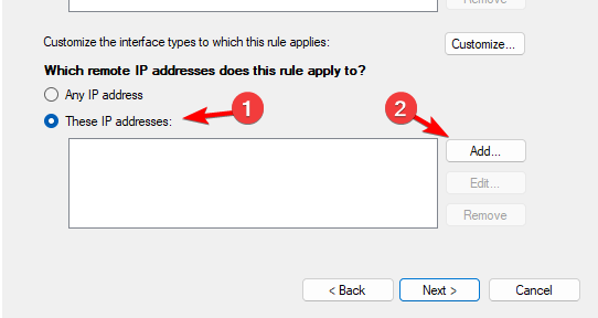Добавление удалённого IP-адреса для правила