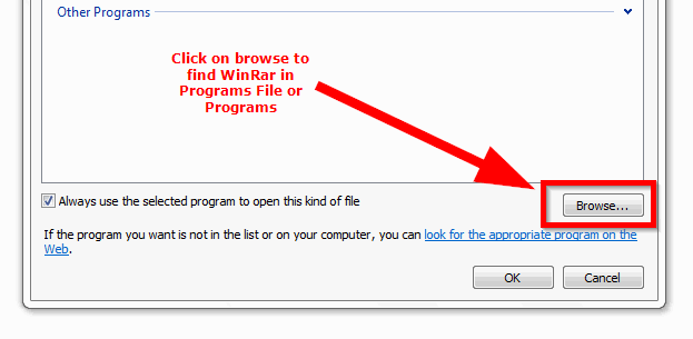 Выбор WinRAR для открытия файла