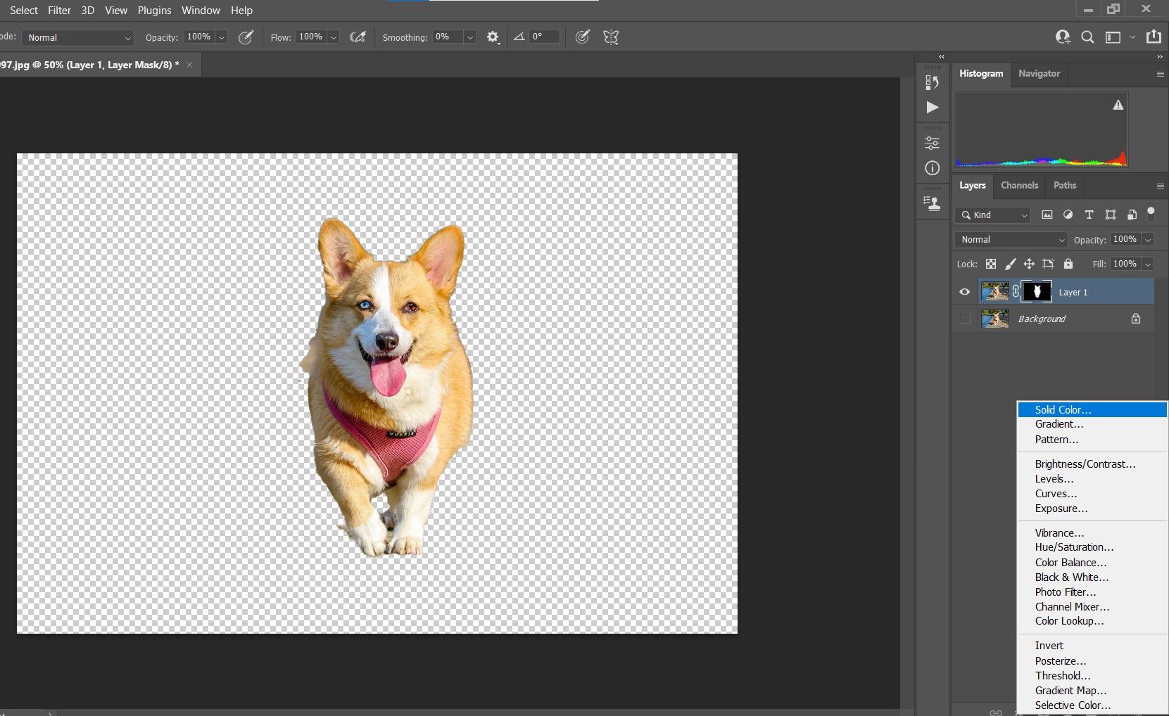 Создание слоя заливки сплошным цветом