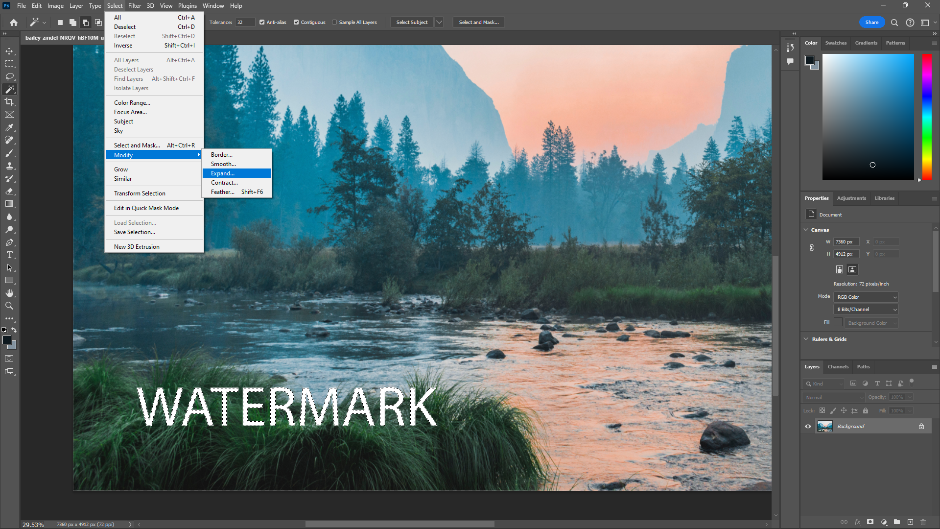 Расширение выделения в Photoshop